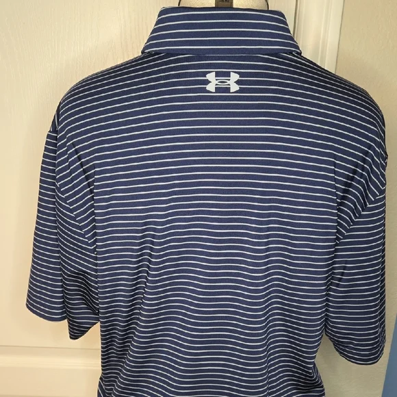 Under Armour Men's Blue and White Striped Polo - Picture 5 of 5